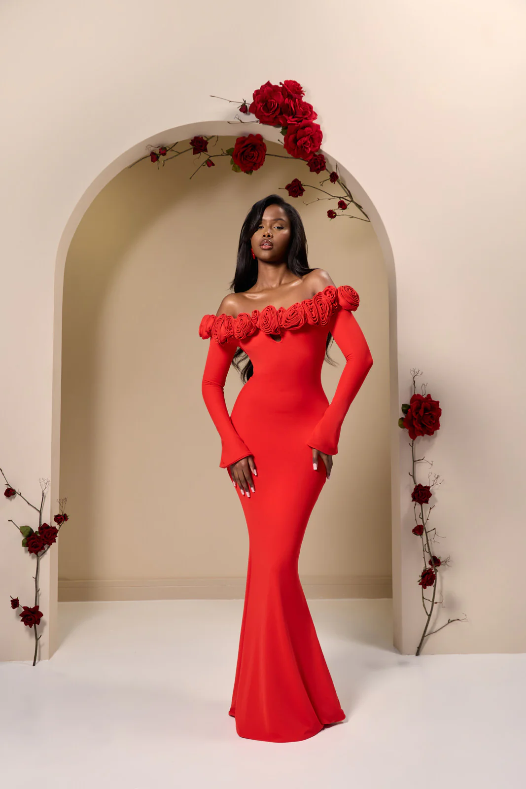 AINSLEIGH BARDOT ROSE MAXI DRESS | RED - SALE - Image 10