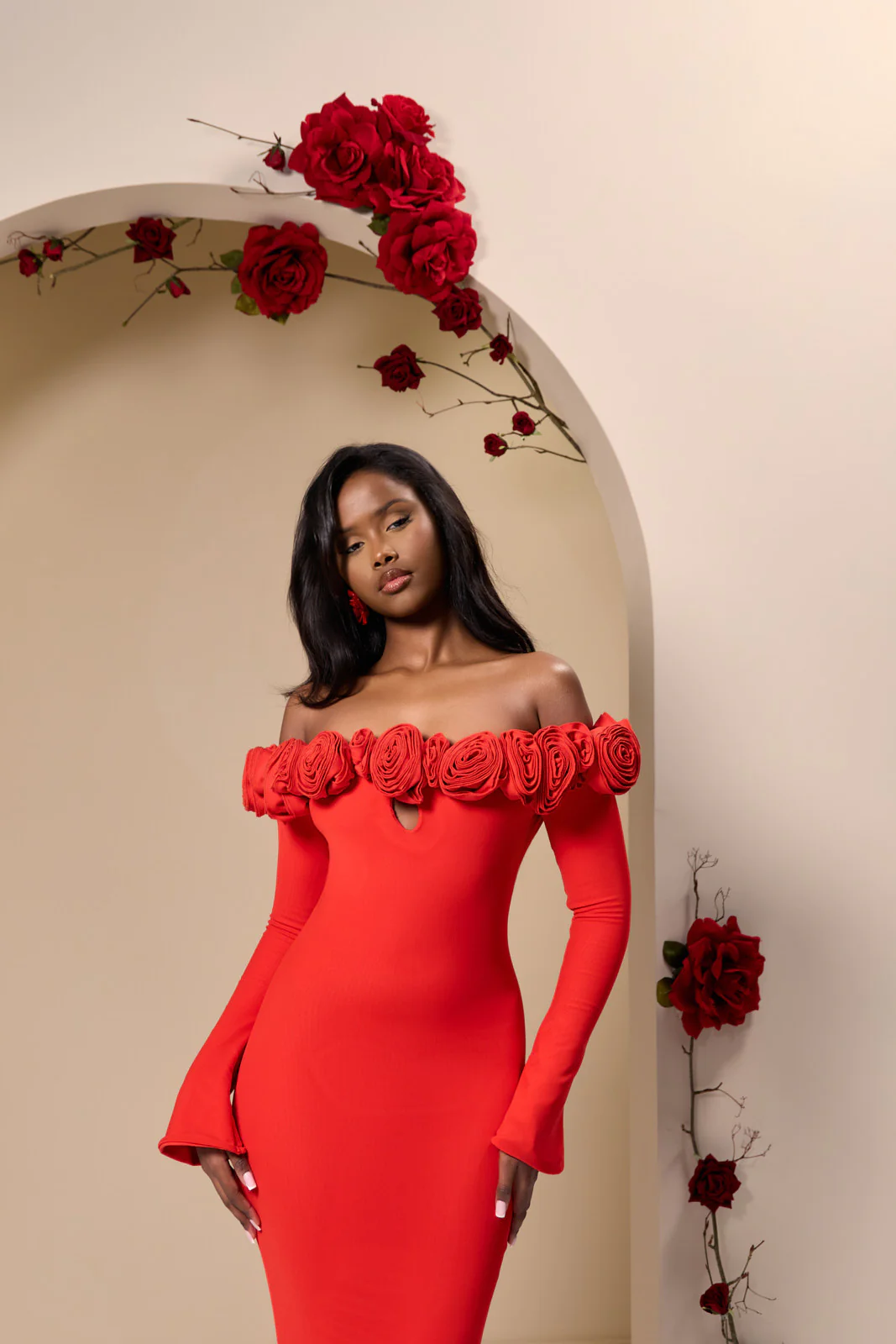 AINSLEIGH BARDOT ROSE MAXI DRESS | RED - SALE - Image 11