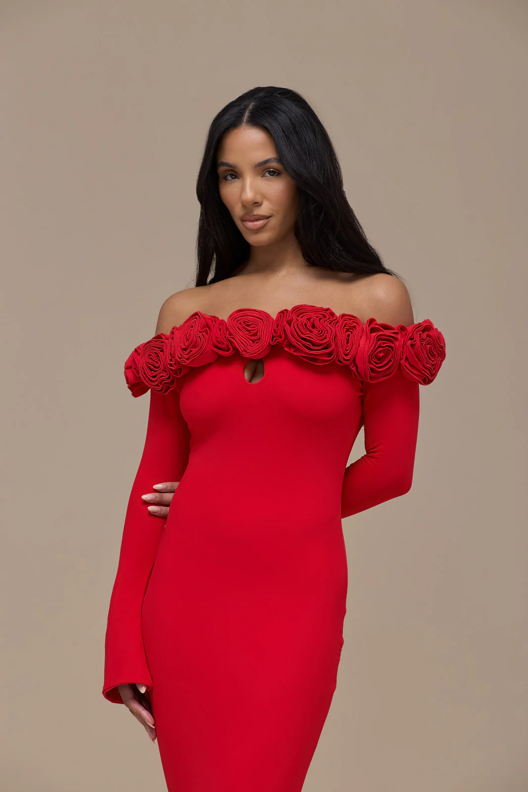 AINSLEIGH BARDOT ROSE MAXI DRESS | RED - SALE - Image 3