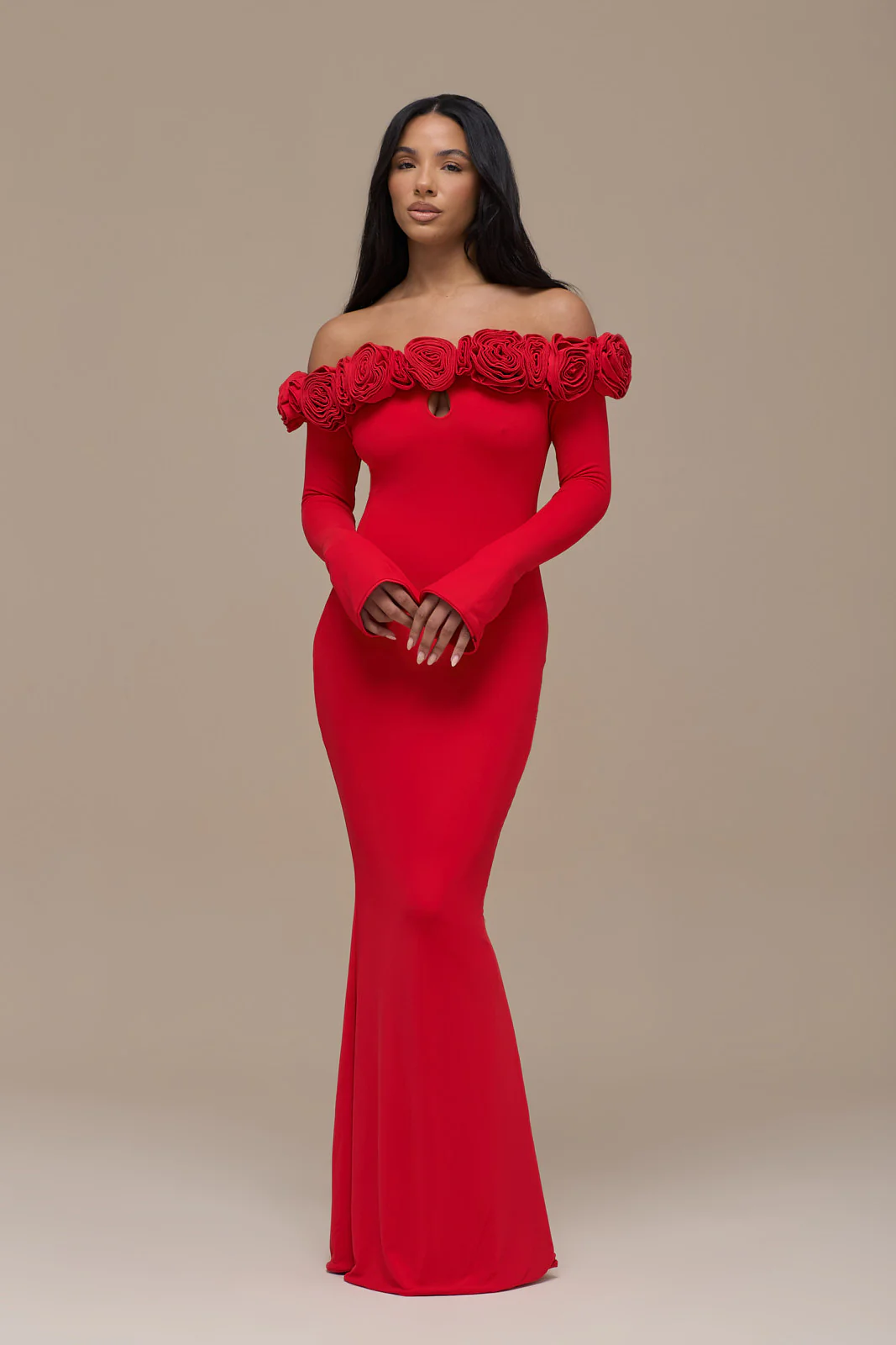 AINSLEIGH BARDOT ROSE MAXI DRESS | RED - SALE - Image 4