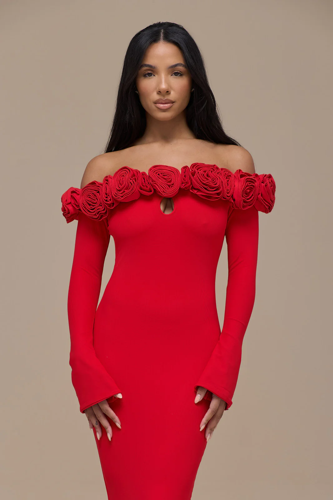 AINSLEIGH BARDOT ROSE MAXI DRESS | RED - SALE - Image 5