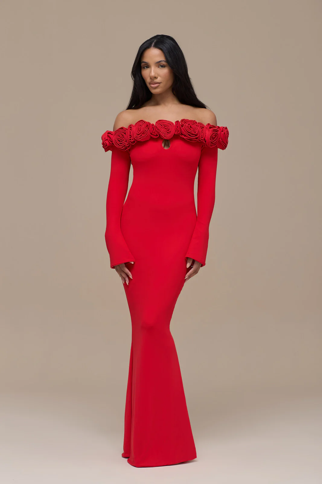 AINSLEIGH BARDOT ROSE MAXI DRESS | RED - SALE - Image 6
