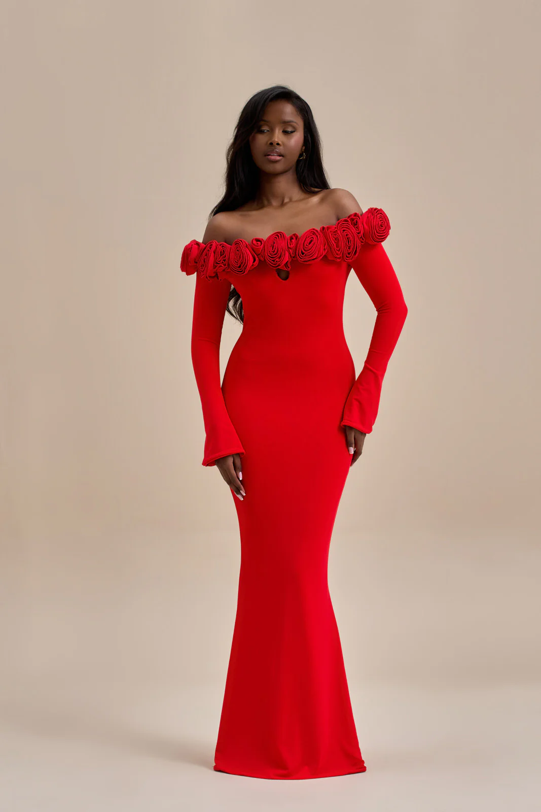 AINSLEIGH BARDOT ROSE MAXI DRESS | RED - SALE - Image 7