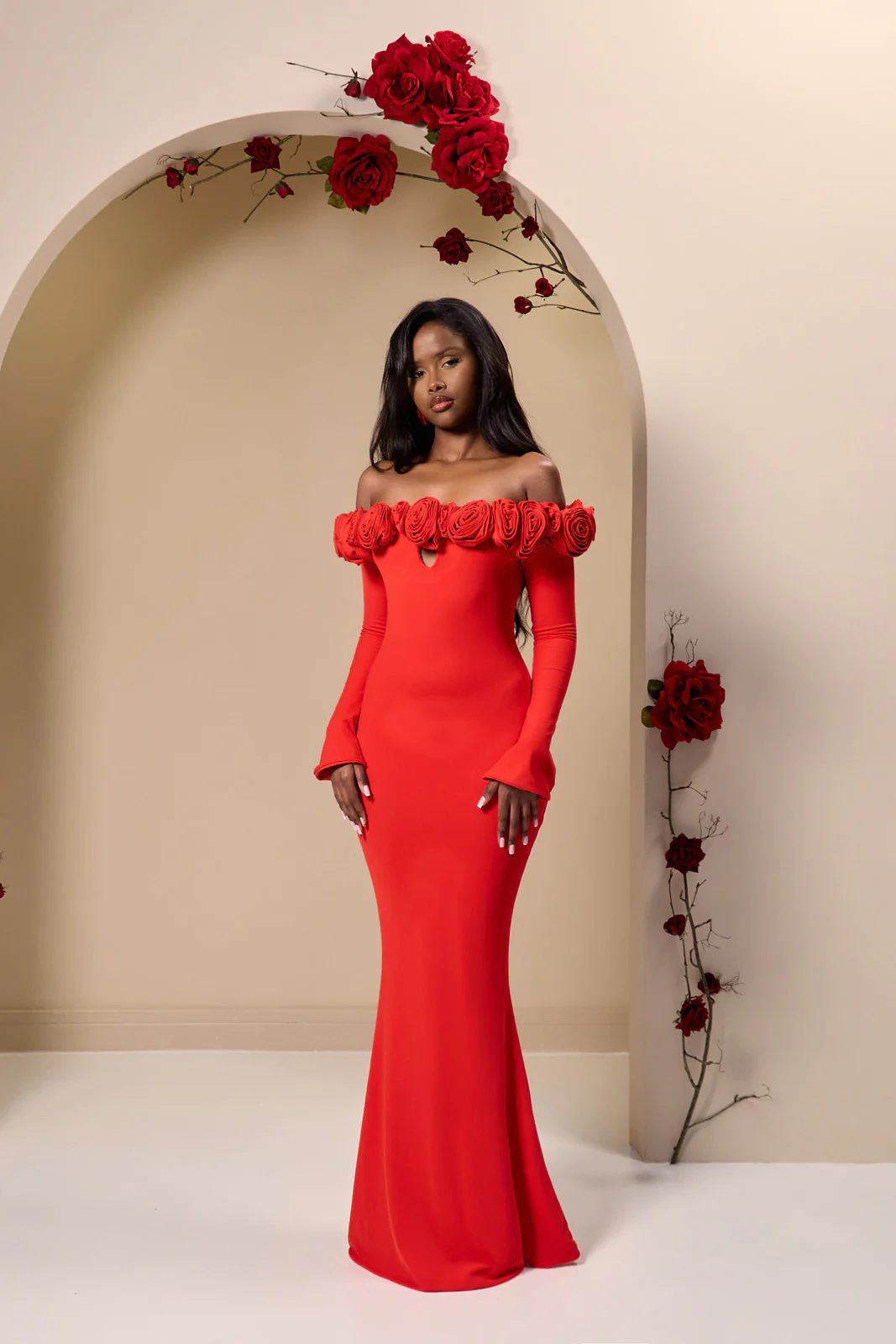 AINSLEIGH BARDOT ROSE MAXI DRESS | RED - SALE - Image 9