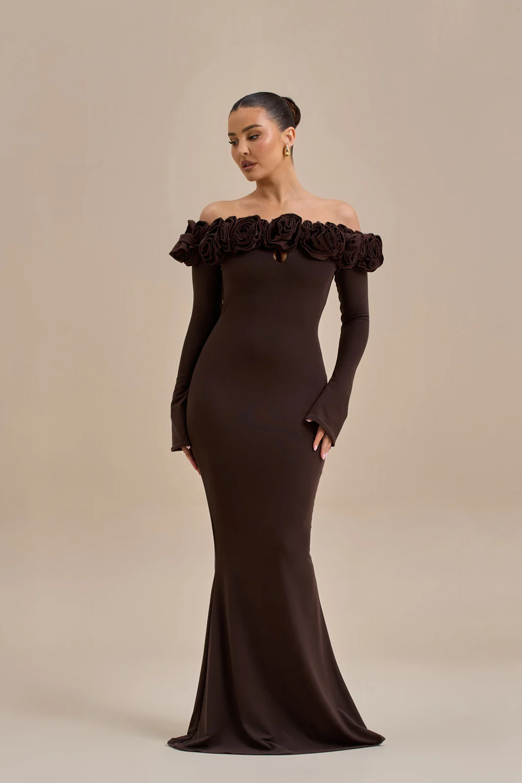 AINSLEIGH BARDOT ROSE MAXI DRESS | CHOC - SALE - Image 11