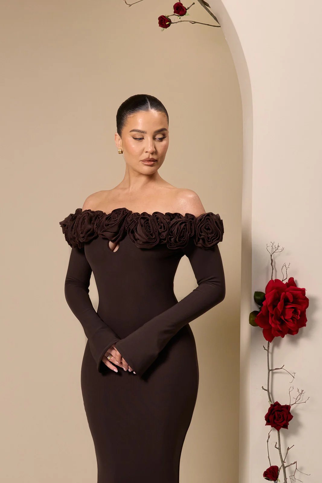 AINSLEIGH BARDOT ROSE MAXI DRESS | CHOC - SALE - Image 3
