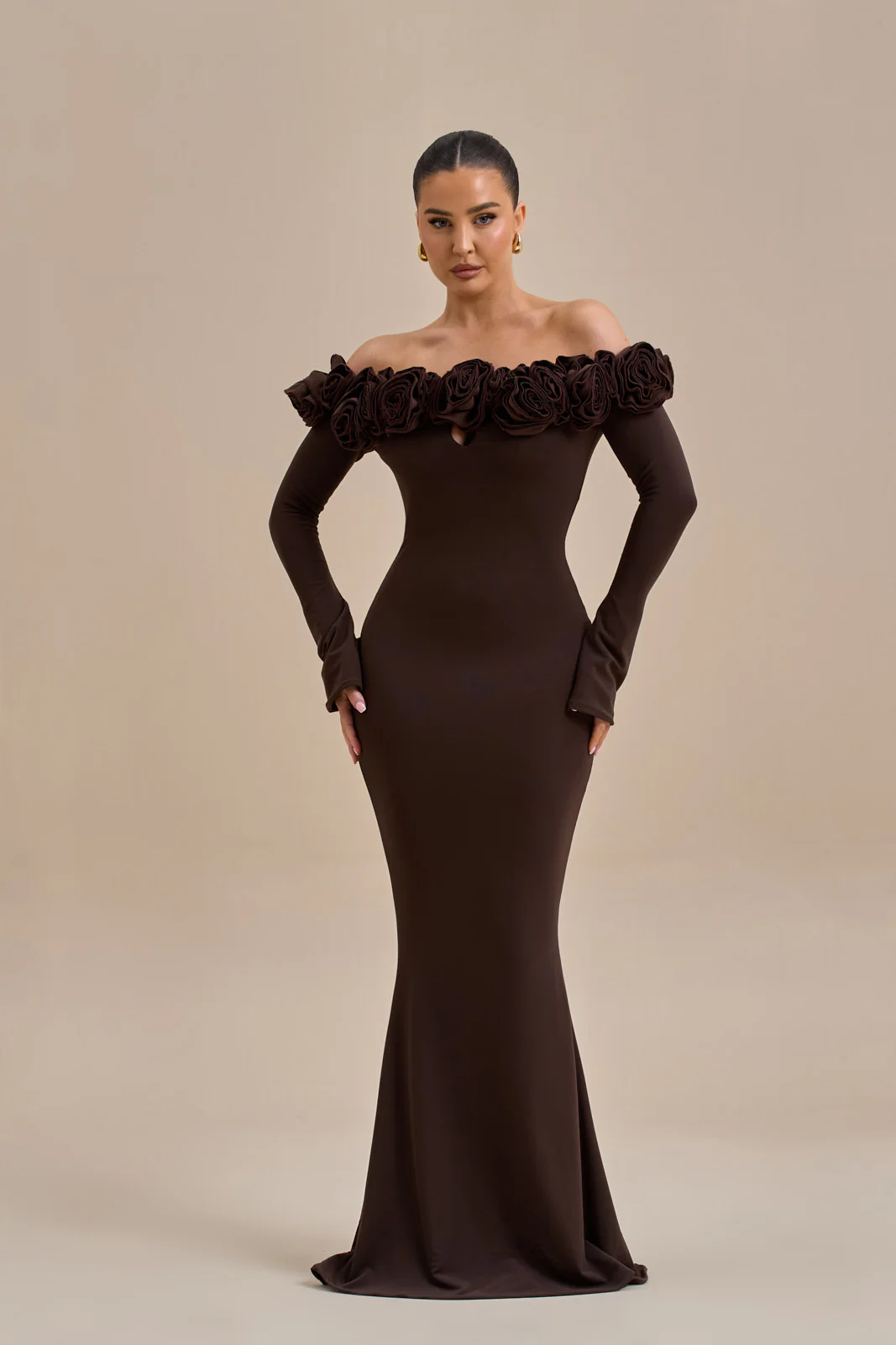 AINSLEIGH BARDOT ROSE MAXI DRESS | CHOC - SALE - Image 8