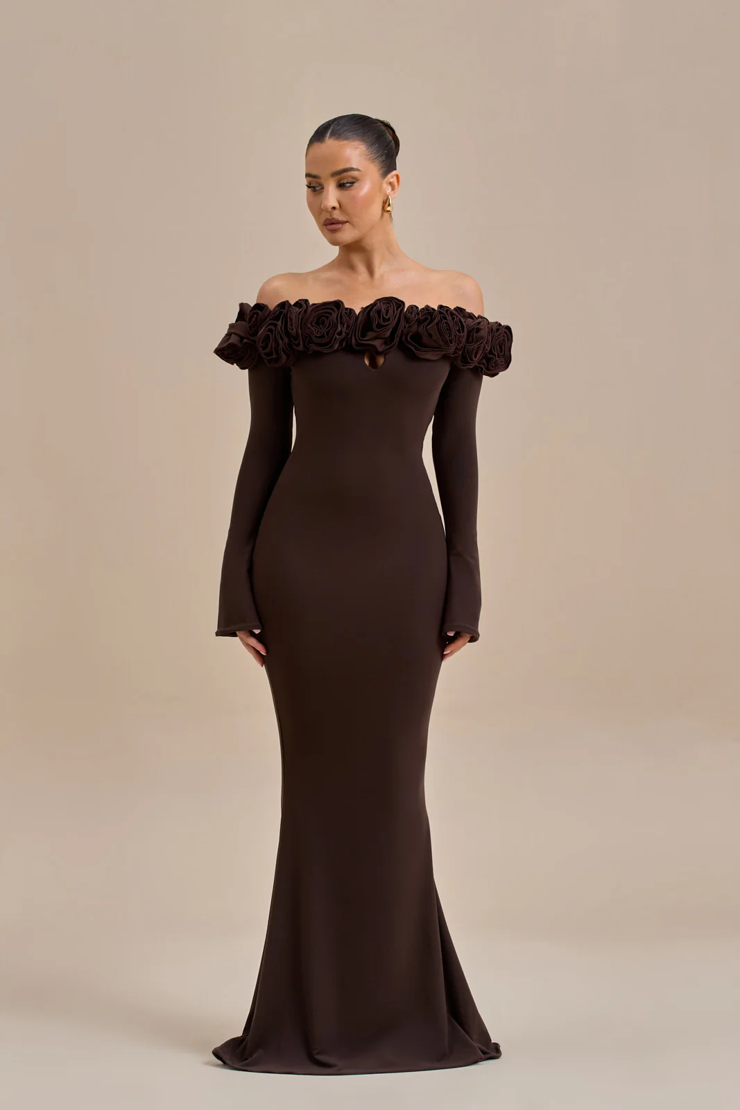 AINSLEIGH BARDOT ROSE MAXI DRESS | CHOC - SALE - Image 9