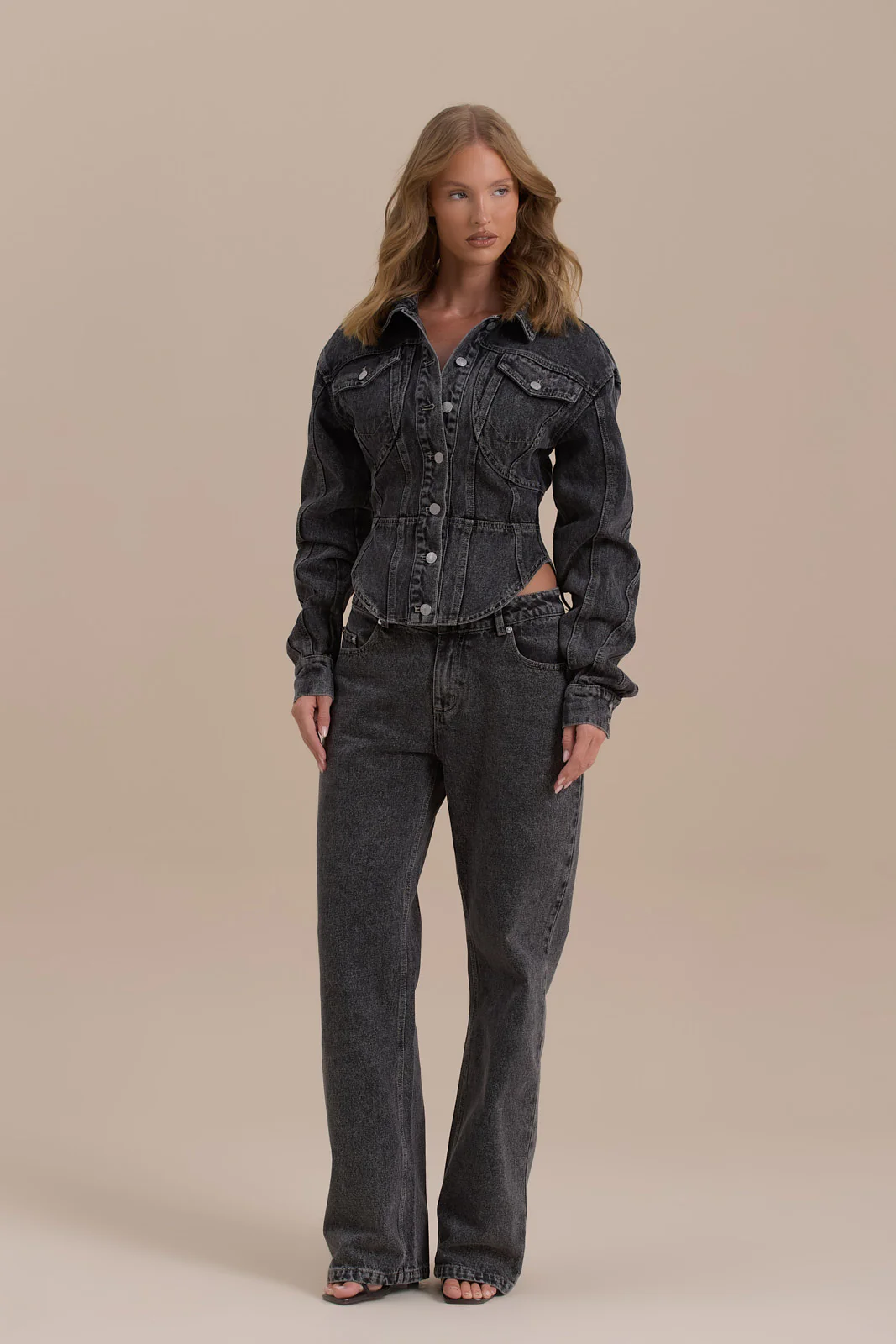 ALIX BUTTON UP CORSET JACKET | DARK WASH DENIM - Image 11