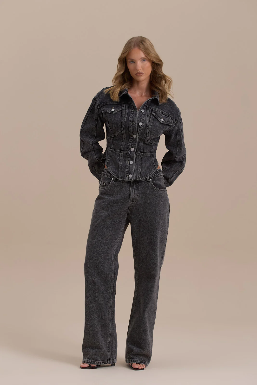 ALIX BUTTON UP CORSET JACKET | DARK WASH DENIM - Image 3