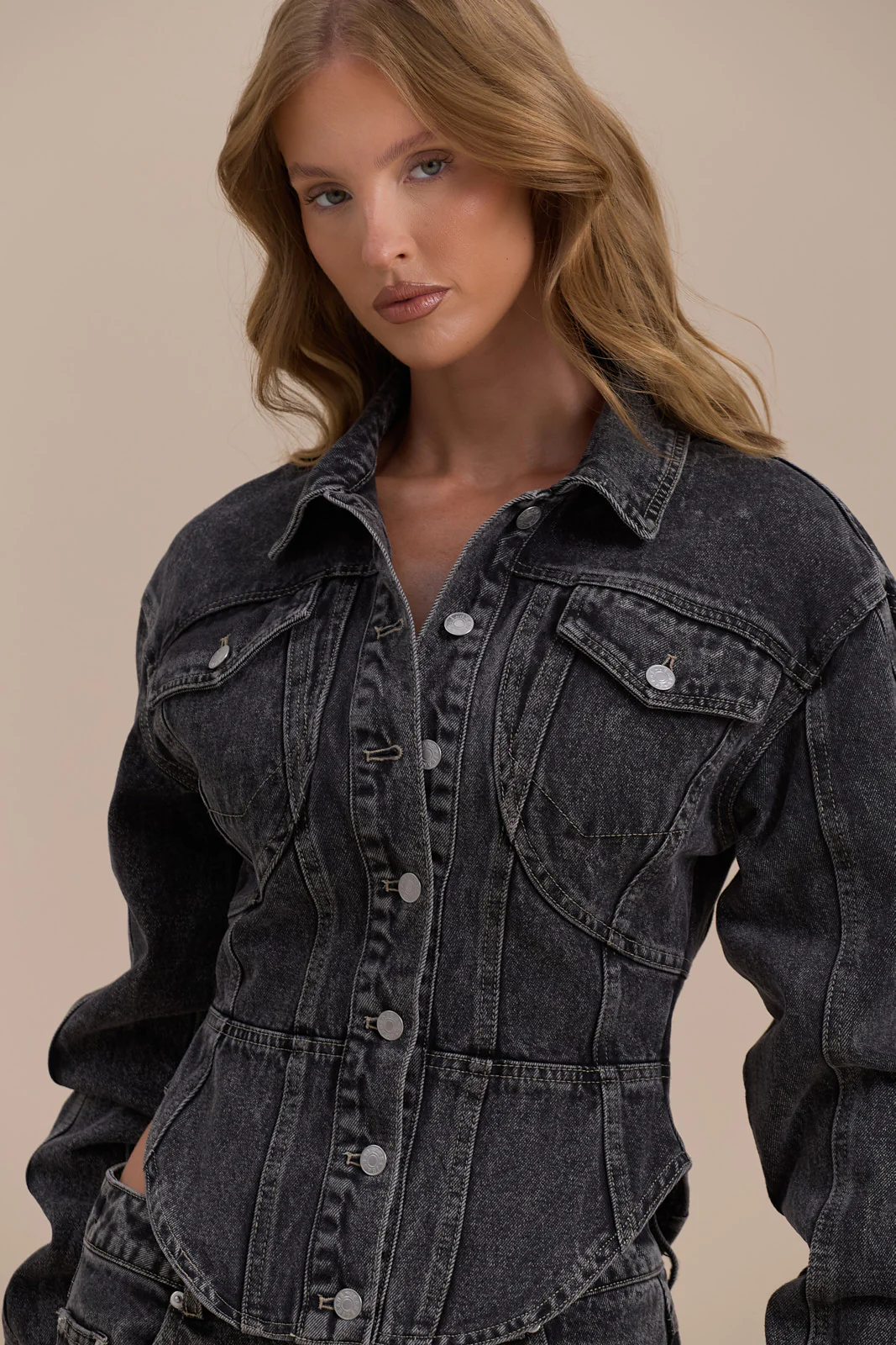 ALIX BUTTON UP CORSET JACKET | DARK WASH DENIM - Image 4
