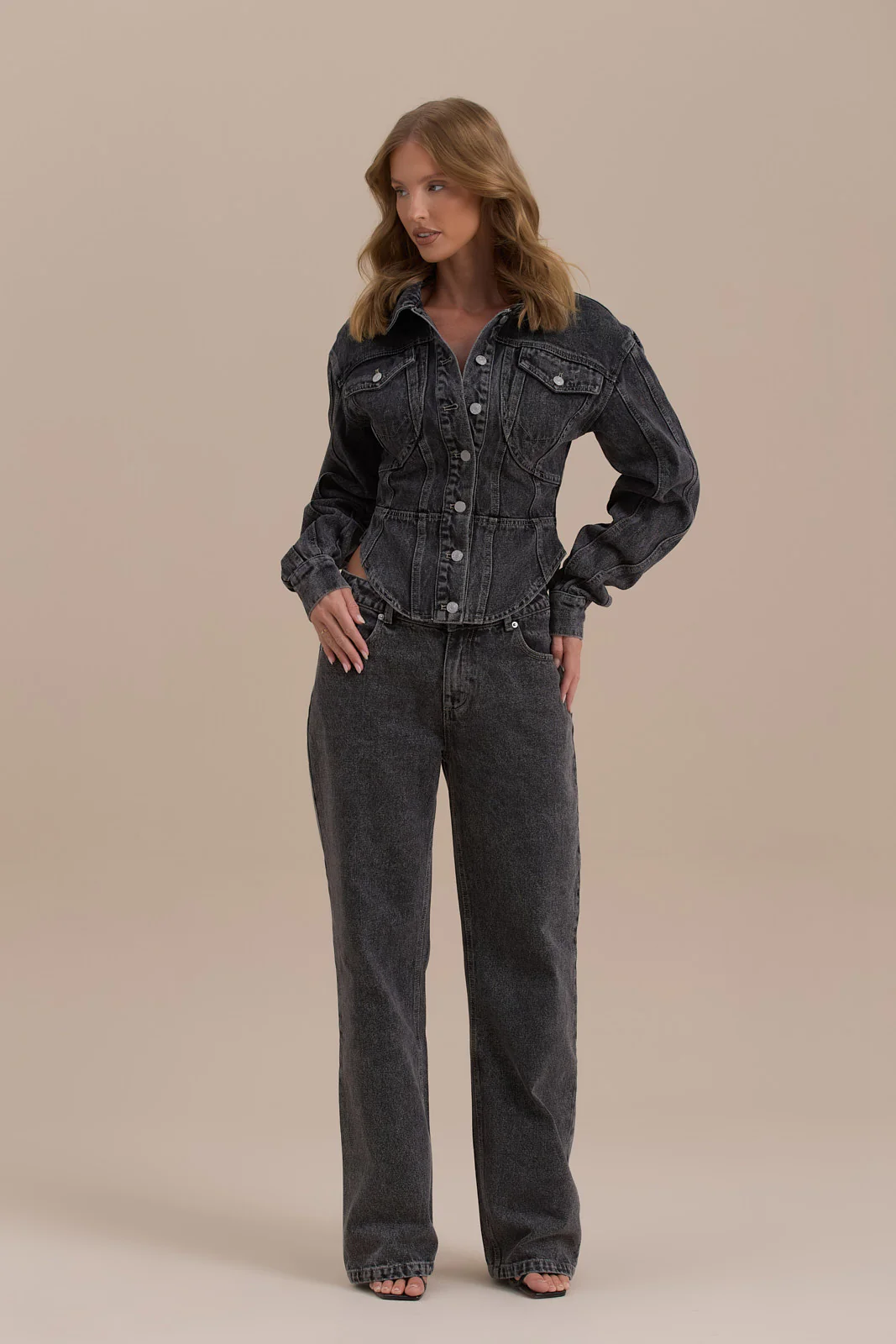 ALIX BUTTON UP CORSET JACKET | DARK WASH DENIM - Image 8