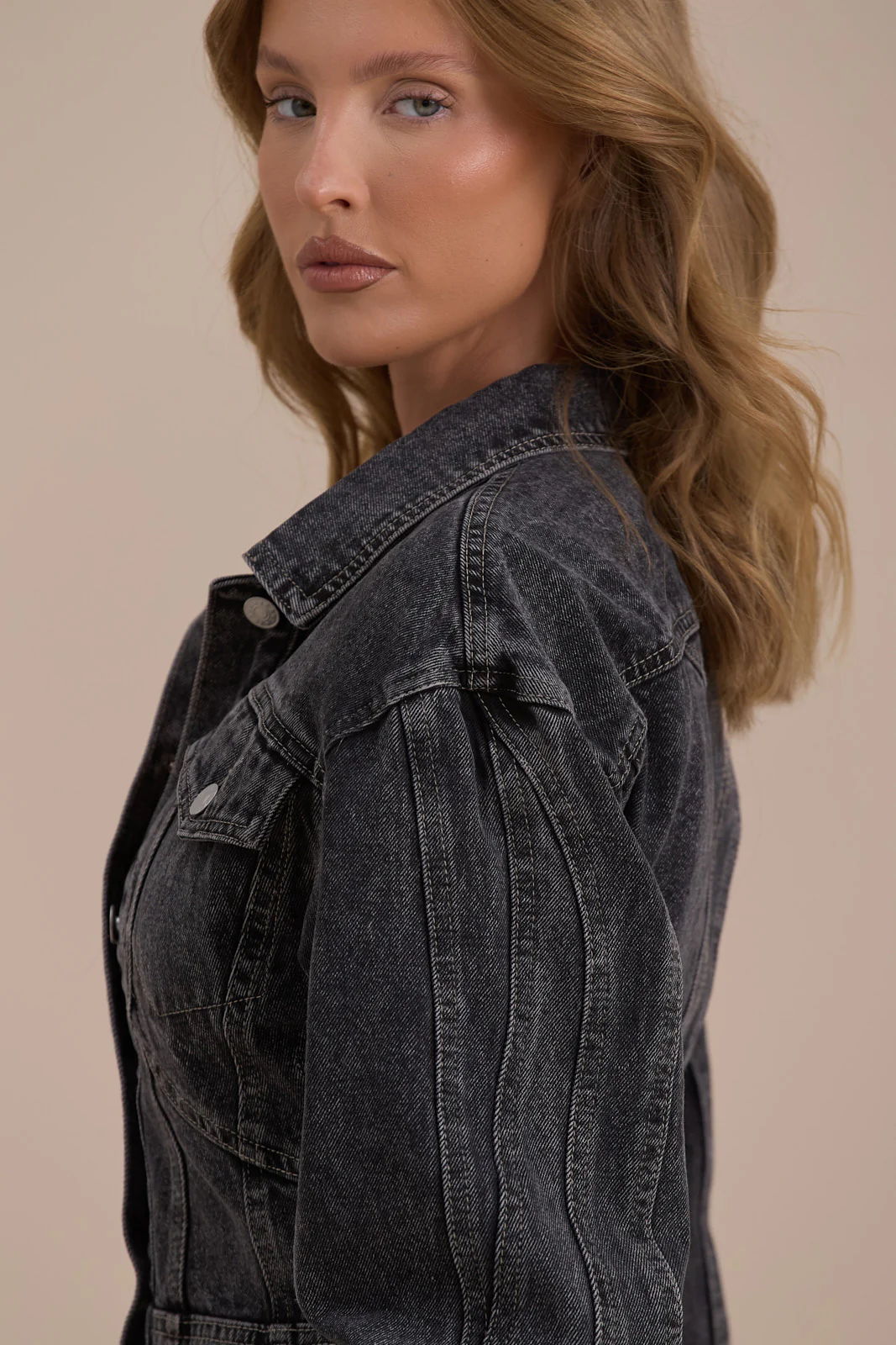 ALIX BUTTON UP CORSET JACKET | DARK WASH DENIM - Image 9