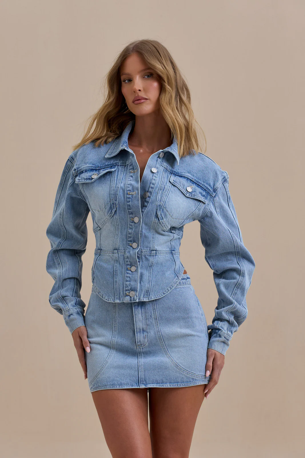 ALIX BUTTON UP CORSET JACKET | MID WASH DENIM - Image 3