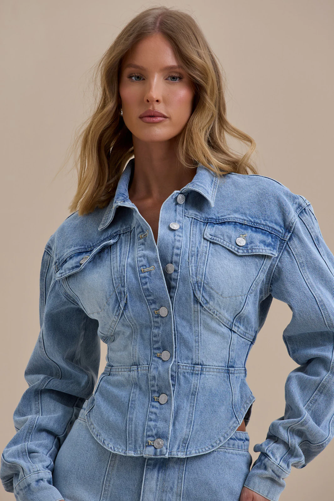 ALIX BUTTON UP CORSET JACKET | MID WASH DENIM - Image 6