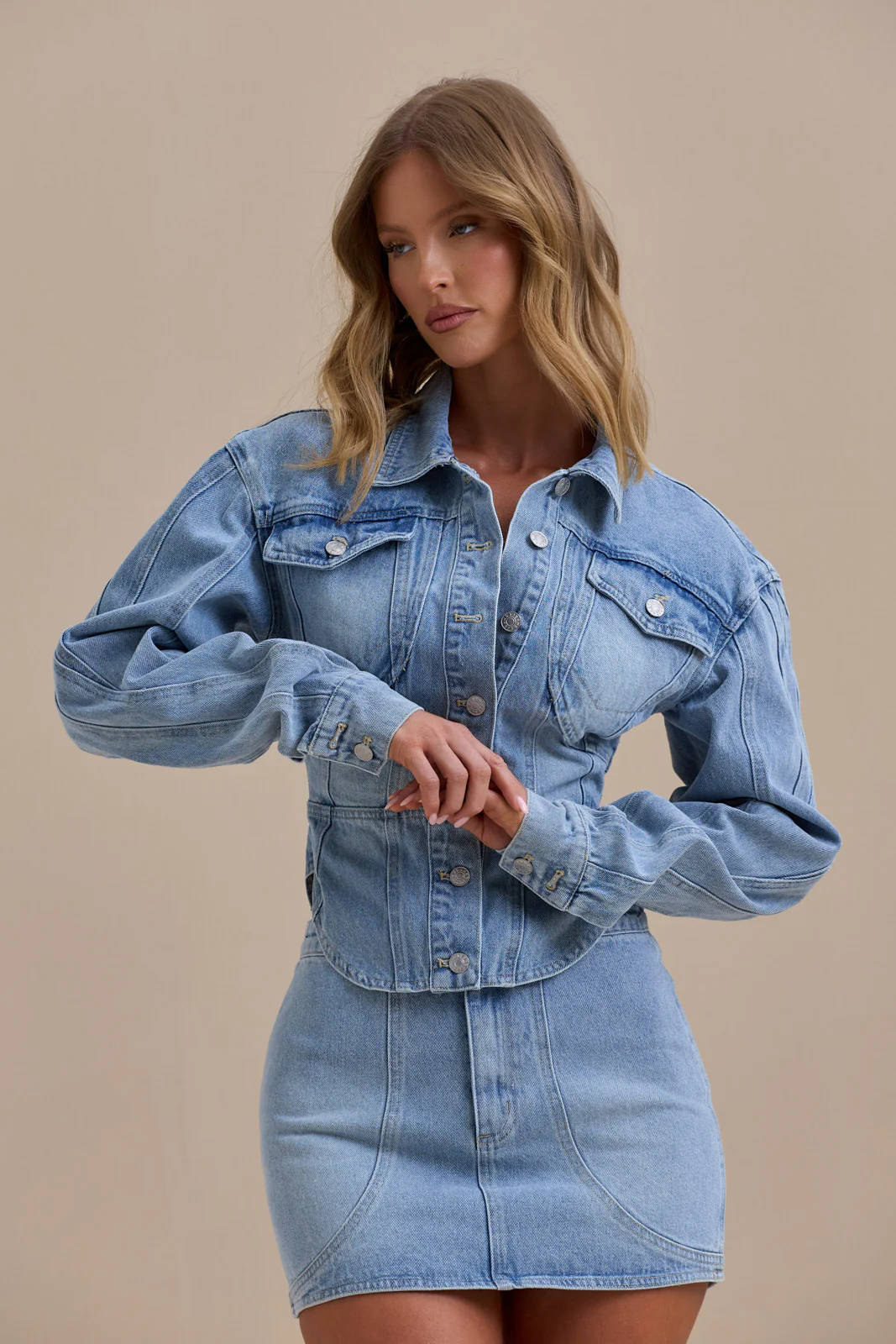 ALIX BUTTON UP CORSET JACKET | MID WASH DENIM - Image 7
