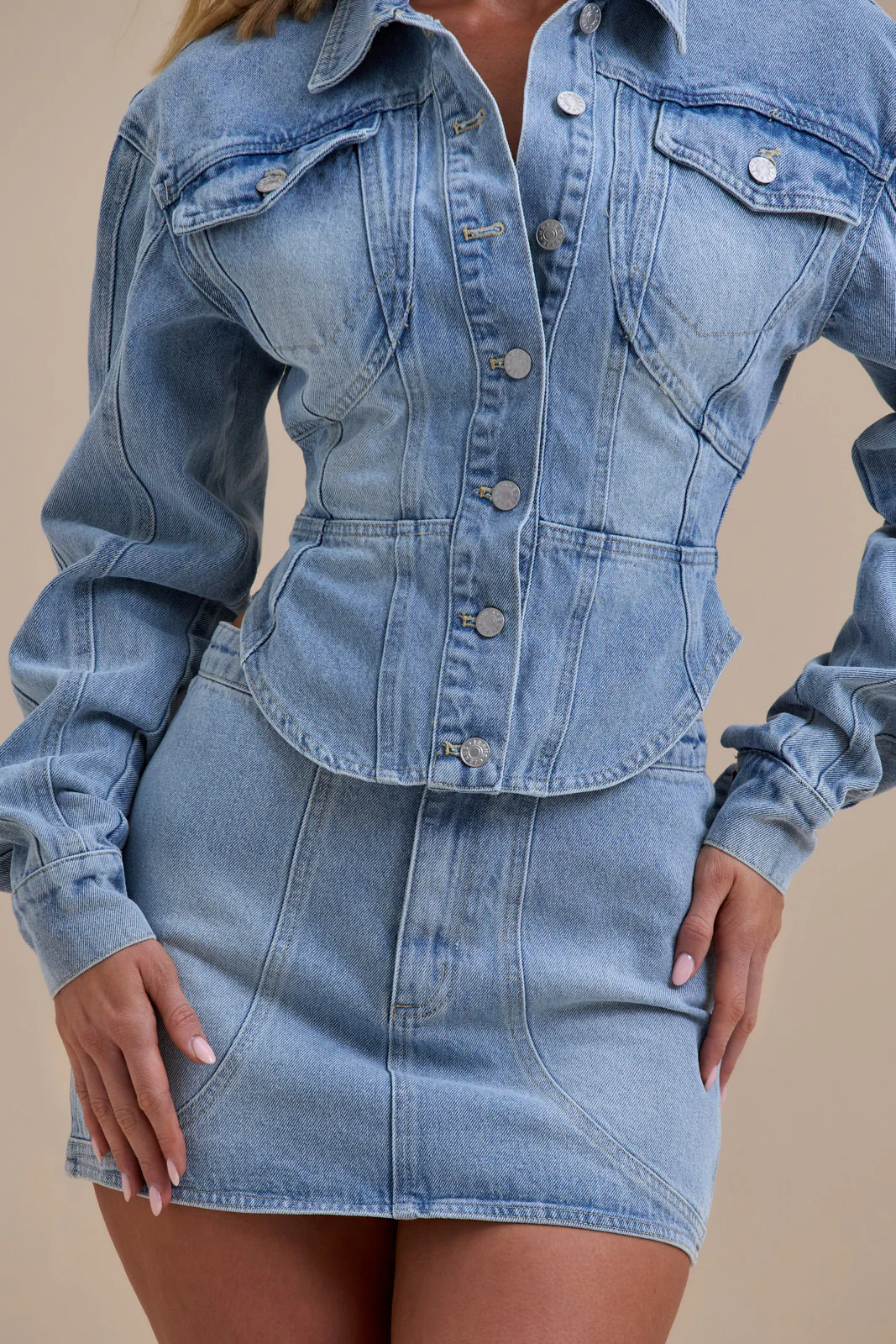 ALIX BUTTON UP CORSET JACKET | MID WASH DENIM - Image 8