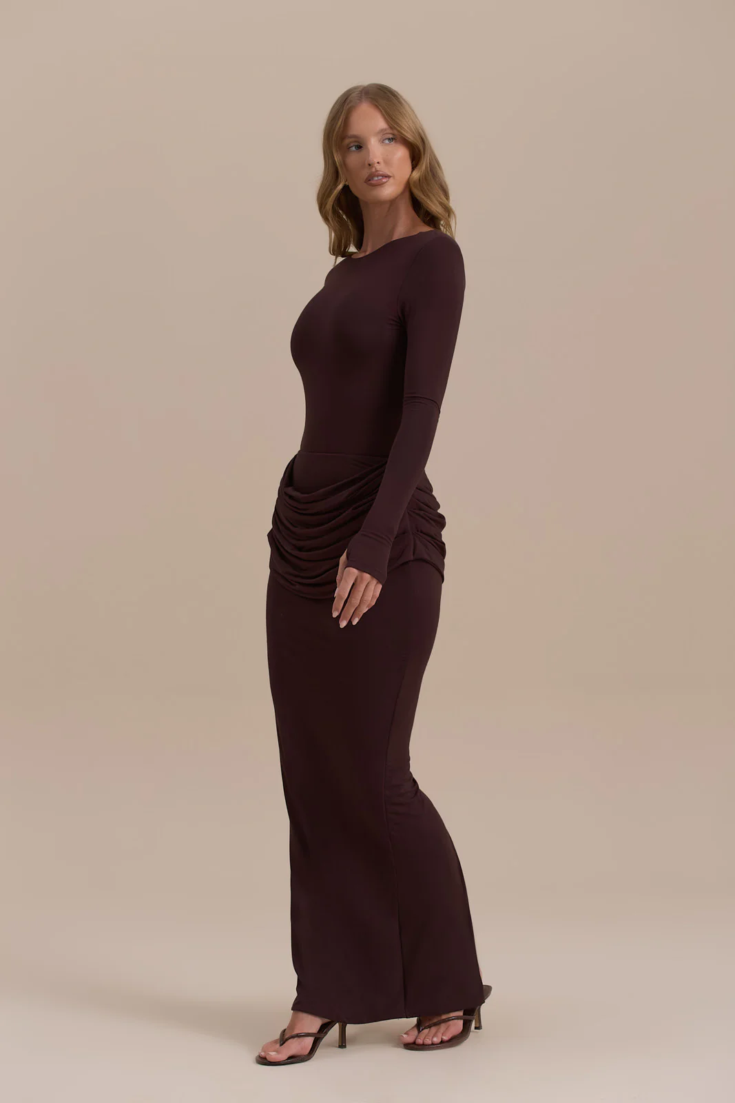 ASHTIN MAXI SKIRT WITH DRAPED RUCHED FRONT DETAIL | ESPRESSO - Image 5