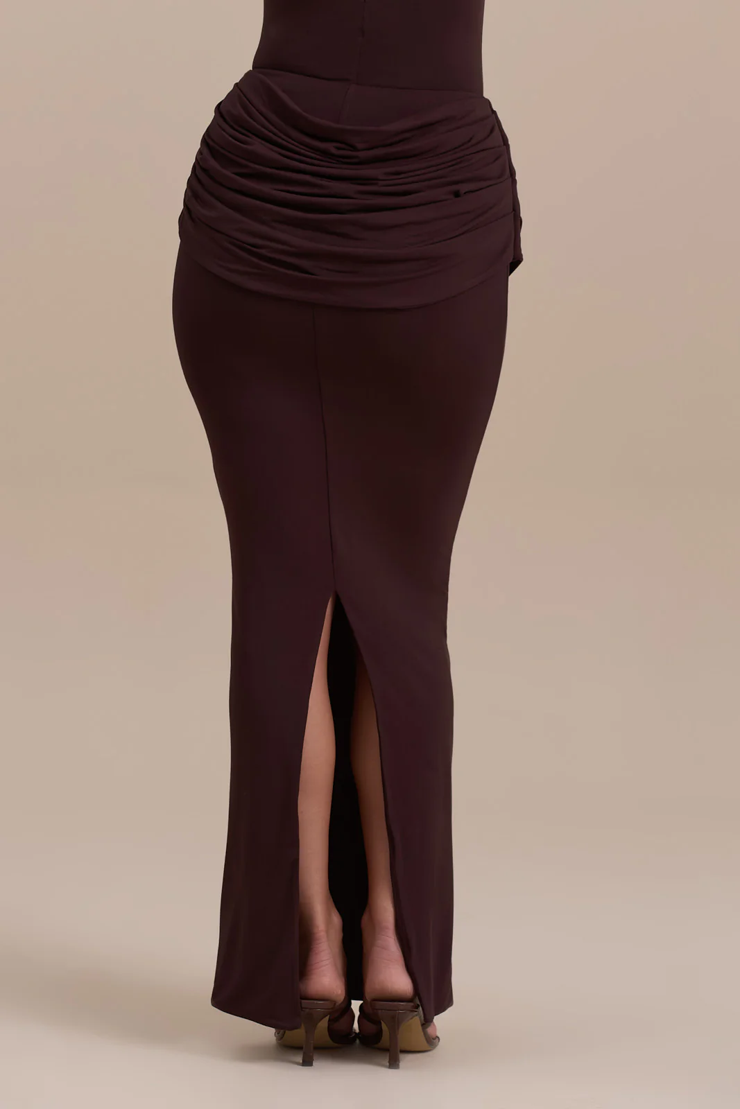 ASHTIN MAXI SKIRT WITH DRAPED RUCHED FRONT DETAIL | ESPRESSO - Image 6