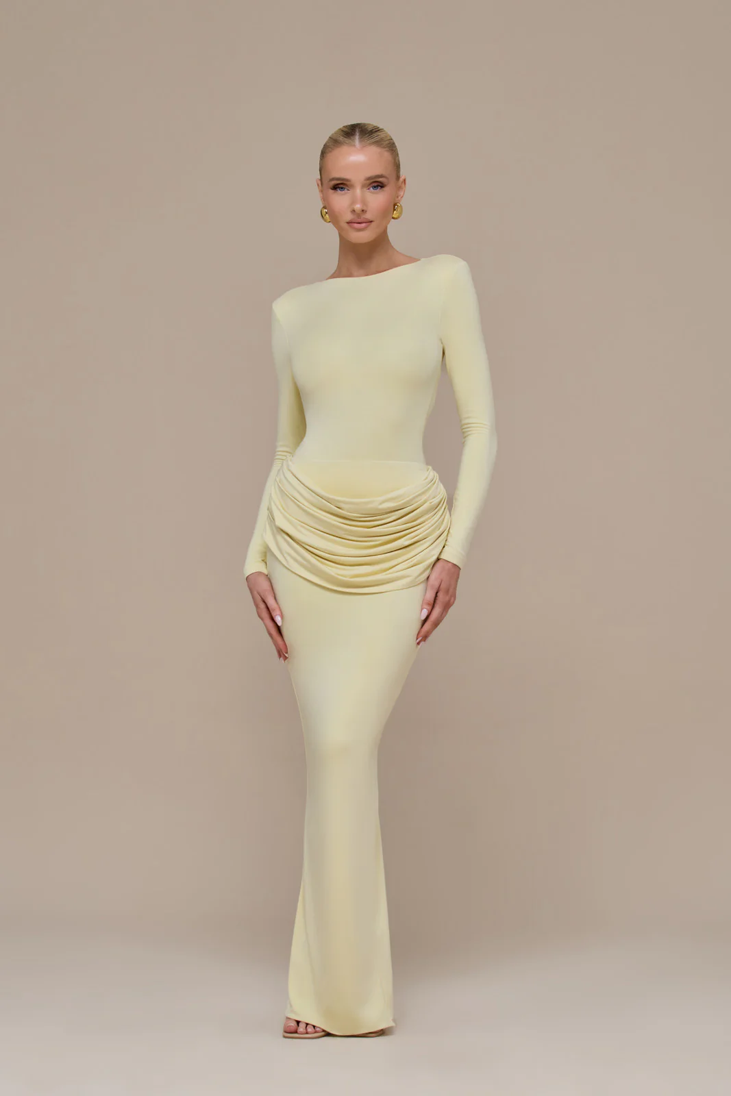 ASHTIN MAXI SKIRT WITH DRAPED RUCHED FRONT DETAIL | LEMON - Image 10