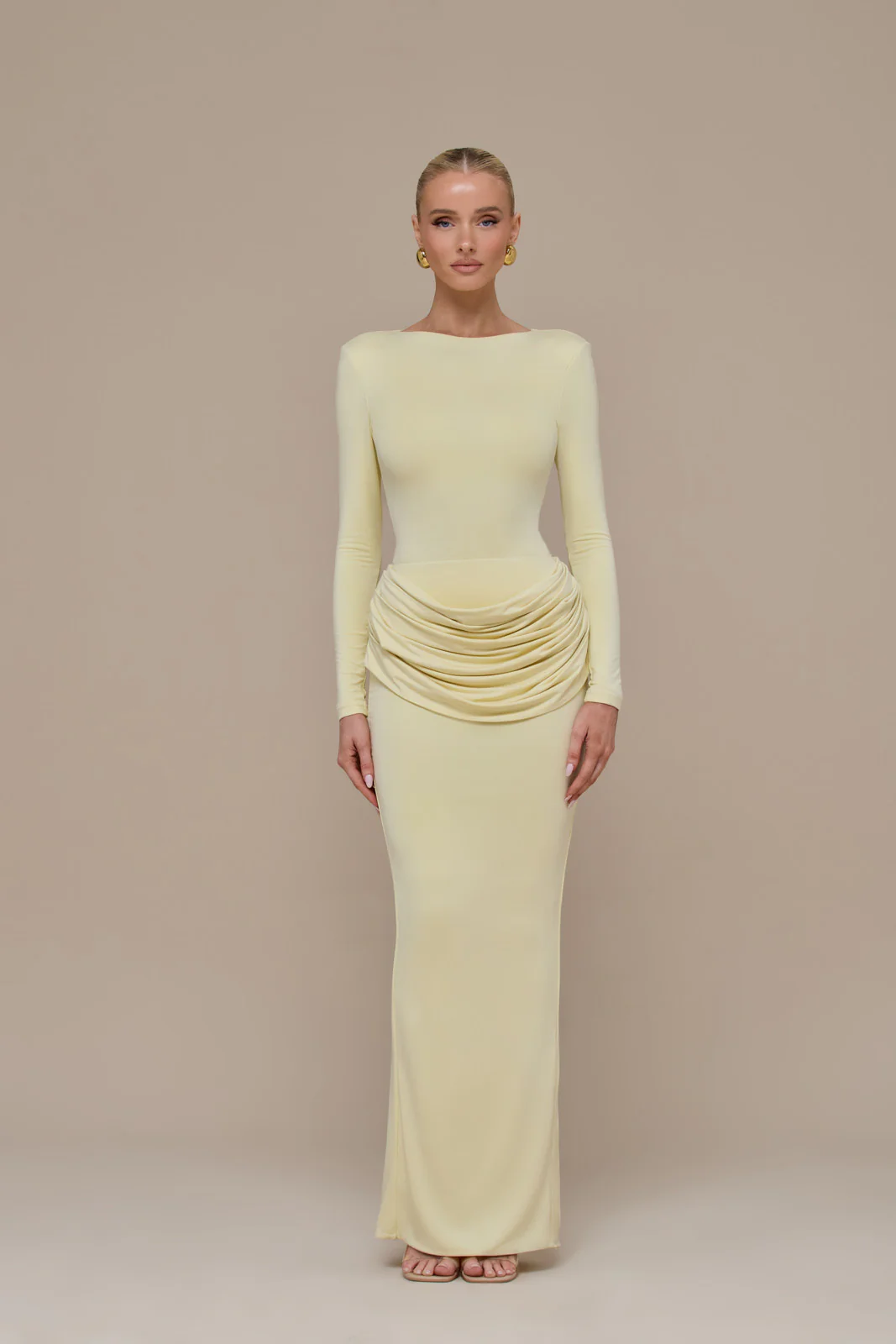 ASHTIN MAXI SKIRT WITH DRAPED RUCHED FRONT DETAIL | LEMON - Image 7