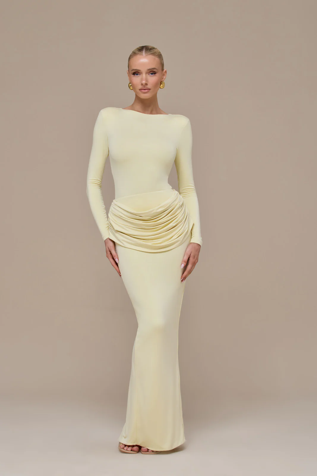 ASHTIN MAXI SKIRT WITH DRAPED RUCHED FRONT DETAIL | LEMON - Image 8