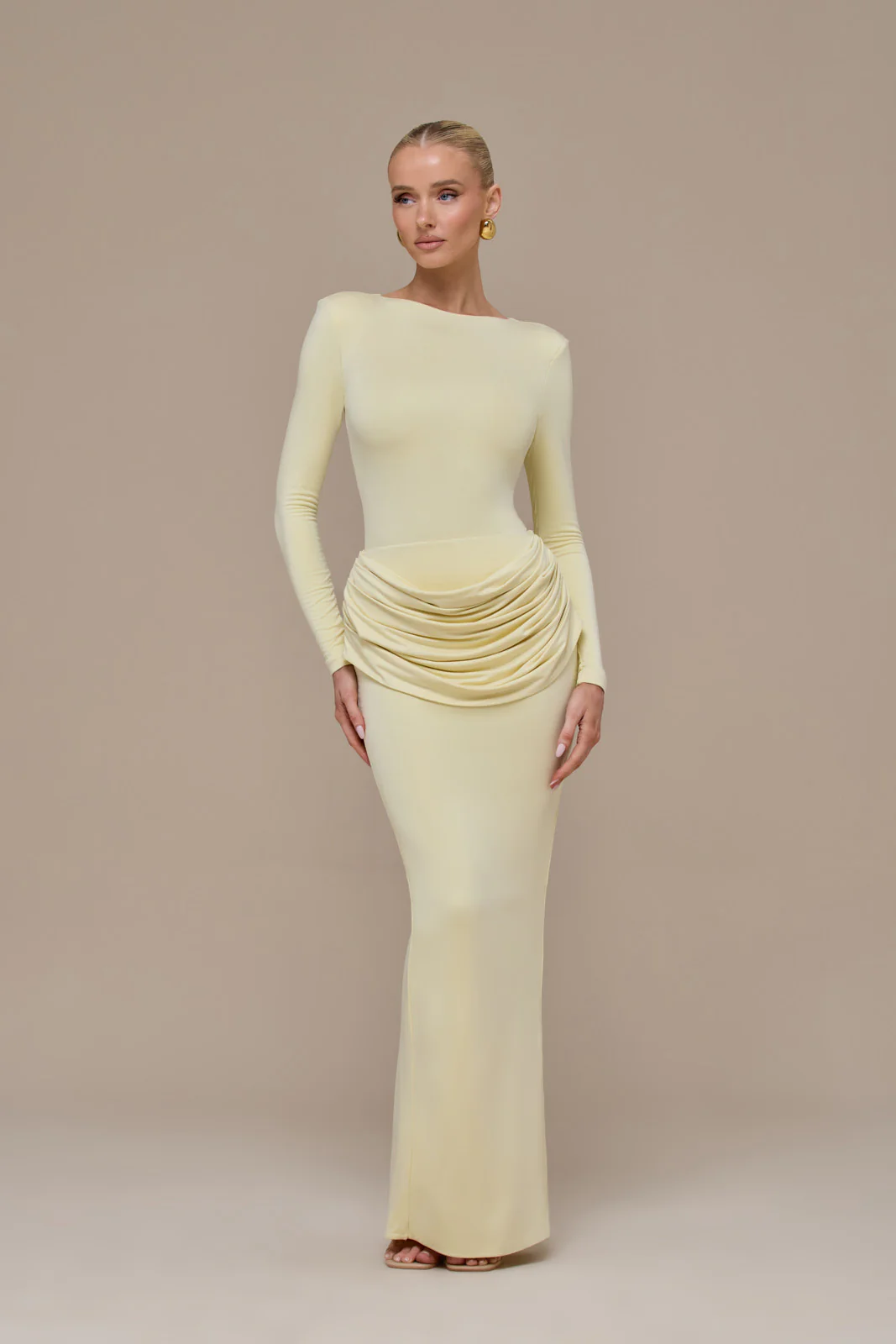 ASHTIN MAXI SKIRT WITH DRAPED RUCHED FRONT DETAIL | LEMON - Image 9