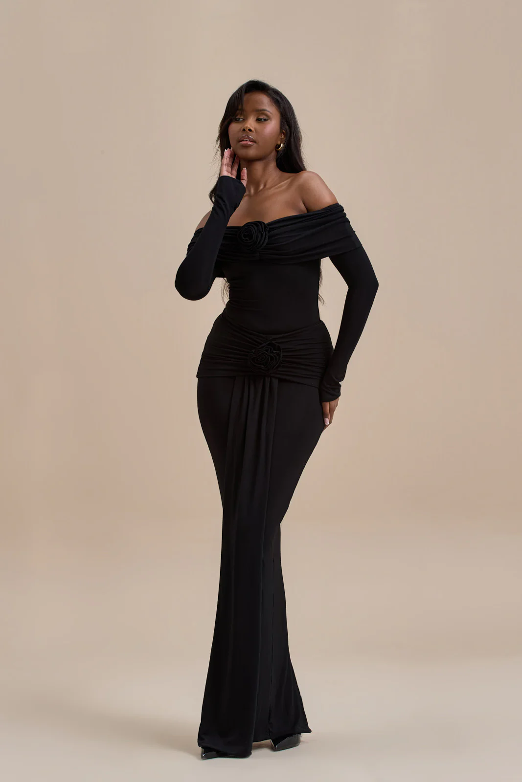 BELLE DRAPE MAXI SKIRT | BLACK - SALE - Image 10