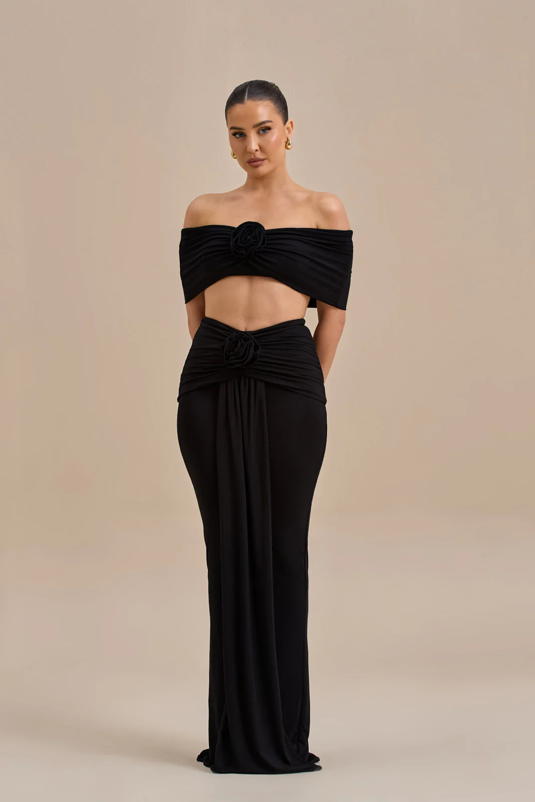 BELLE DRAPE MAXI SKIRT | BLACK - SALE - Image 3