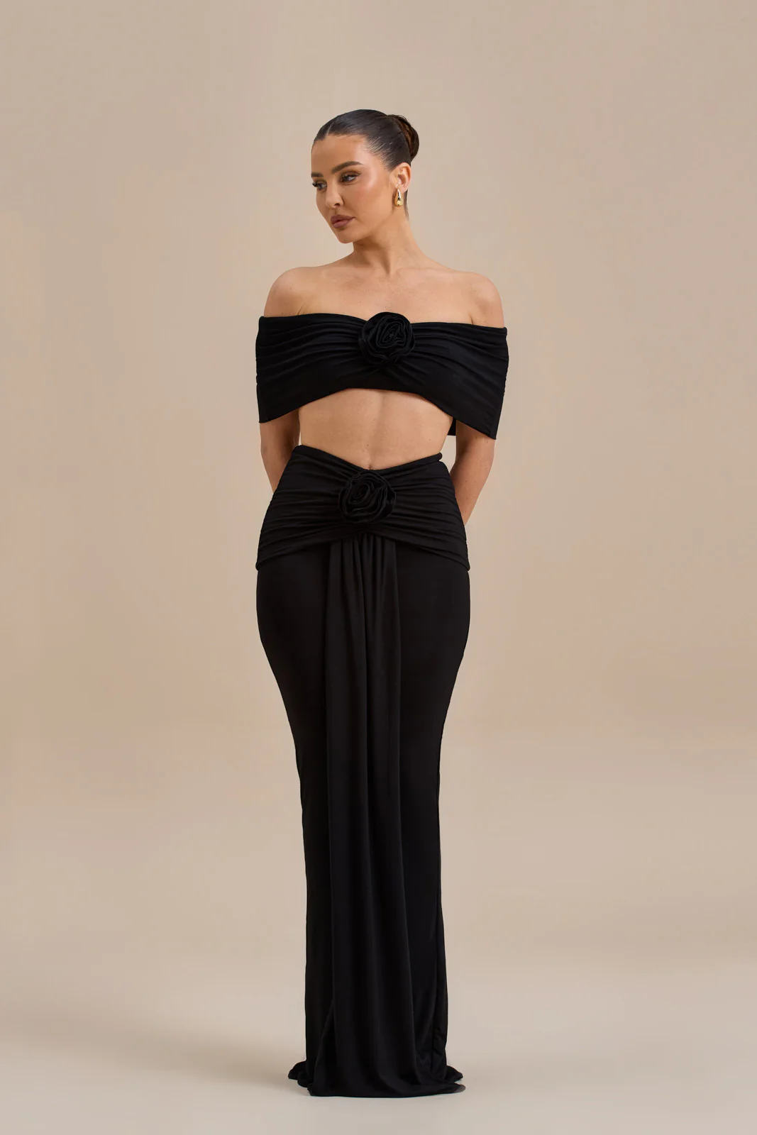 BELLE DRAPE MAXI SKIRT | BLACK - SALE - Image 4