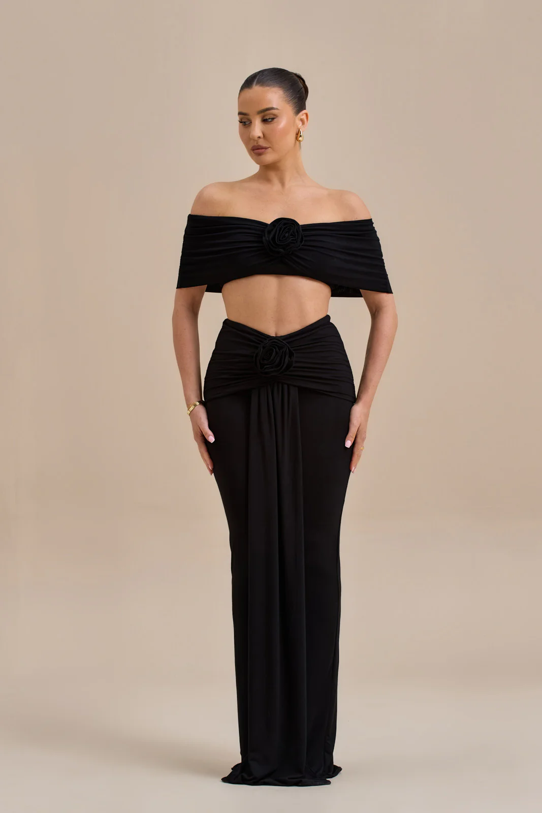 BELLE DRAPE MAXI SKIRT | BLACK - SALE - Image 5