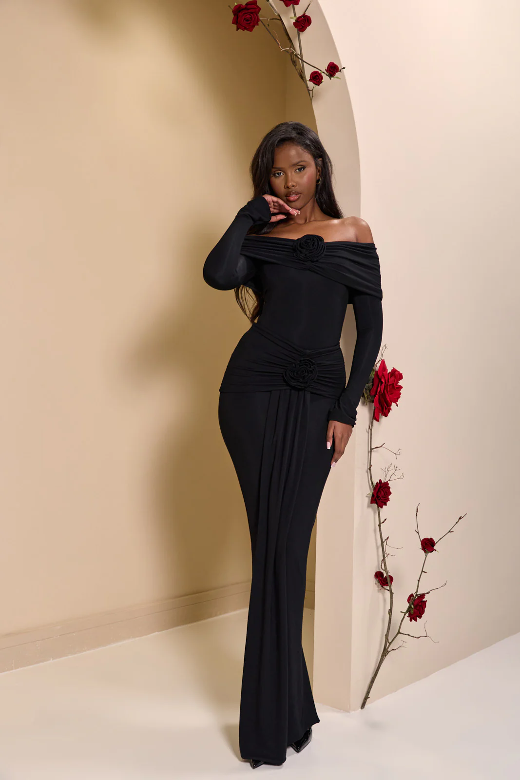 BELLE DRAPE MAXI SKIRT | BLACK - SALE - Image 8
