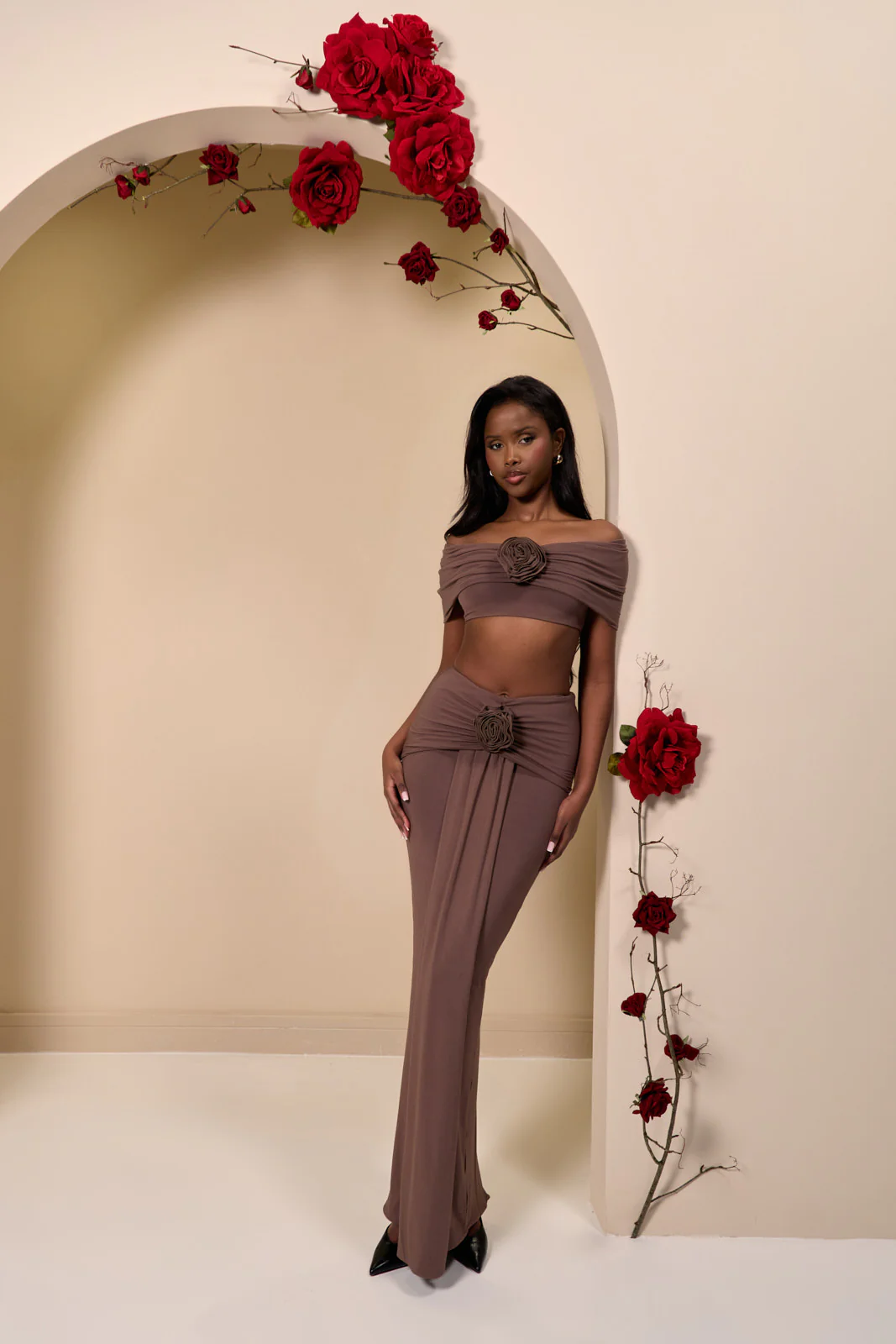 BELLE DRAPE MAXI SKIRT | CHOC - SALE - Image 10