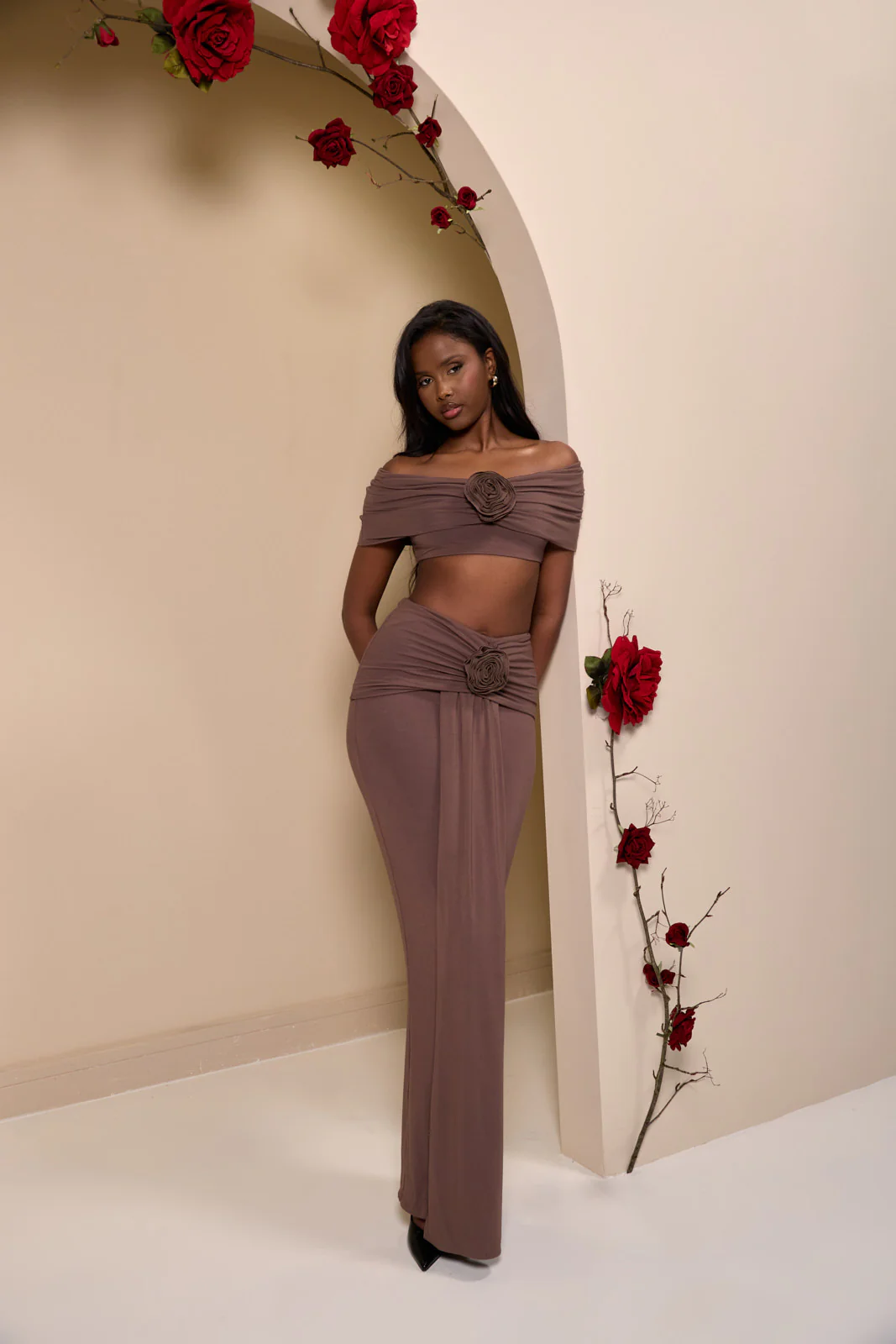 BELLE DRAPE MAXI SKIRT | CHOC - SALE - Image 11