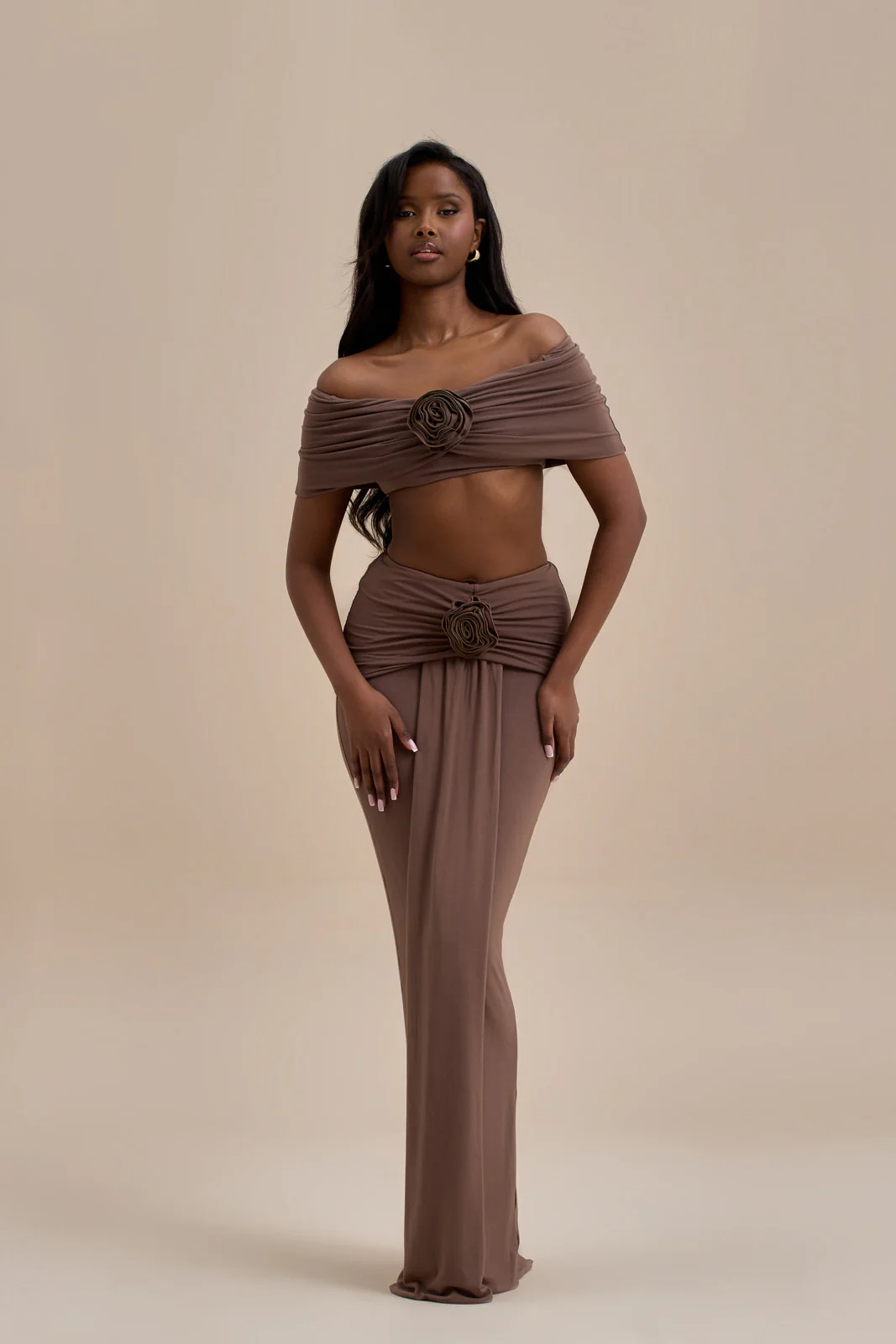 BELLE DRAPE MAXI SKIRT | CHOC - SALE - Image 12