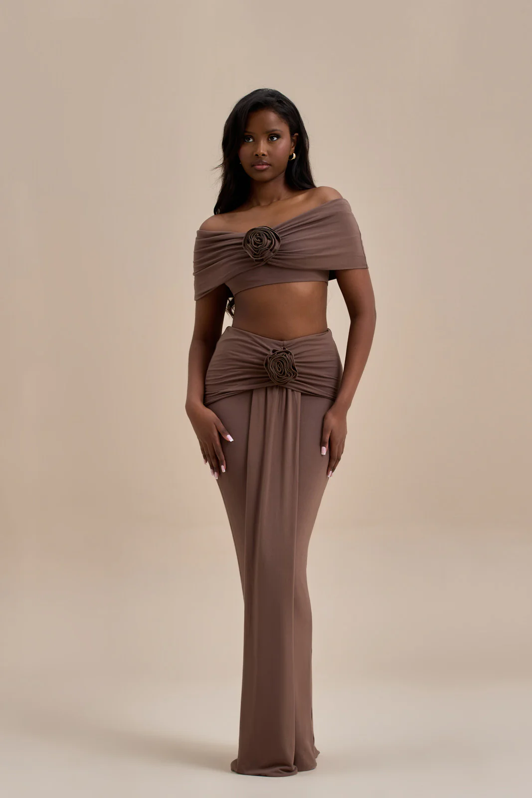 BELLE DRAPE MAXI SKIRT | CHOC - SALE - Image 13