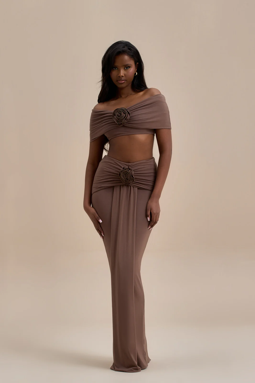 BELLE DRAPE MAXI SKIRT | CHOC - SALE - Image 14