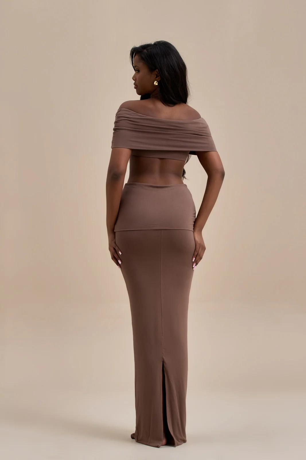 BELLE DRAPE MAXI SKIRT | CHOC - SALE - Image 15