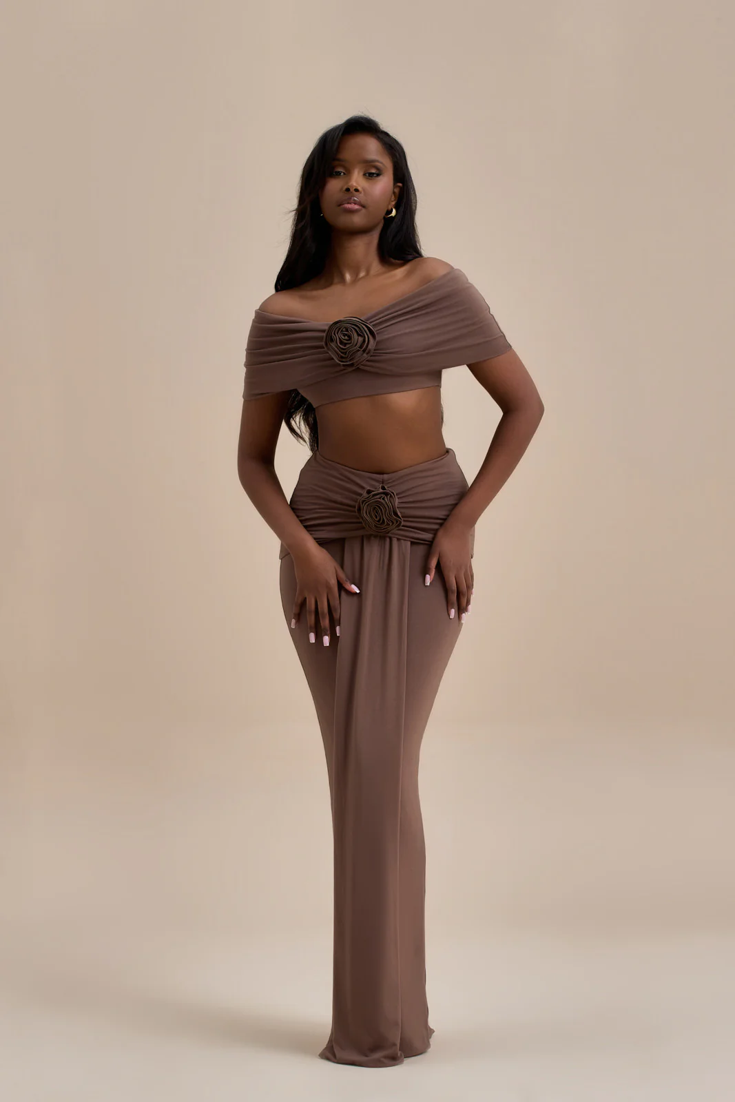 BELLE DRAPE MAXI SKIRT | CHOC - SALE - Image 16