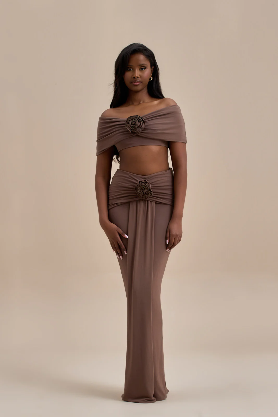BELLE DRAPE MAXI SKIRT | CHOC - SALE - Image 17