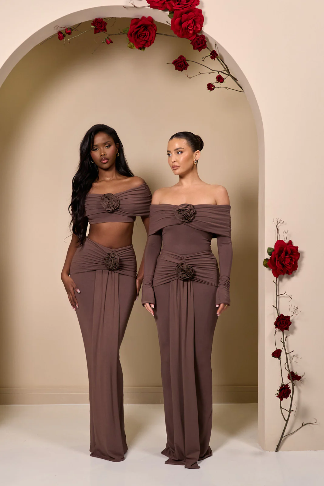 BELLE DRAPE MAXI SKIRT | CHOC - SALE - Image 3