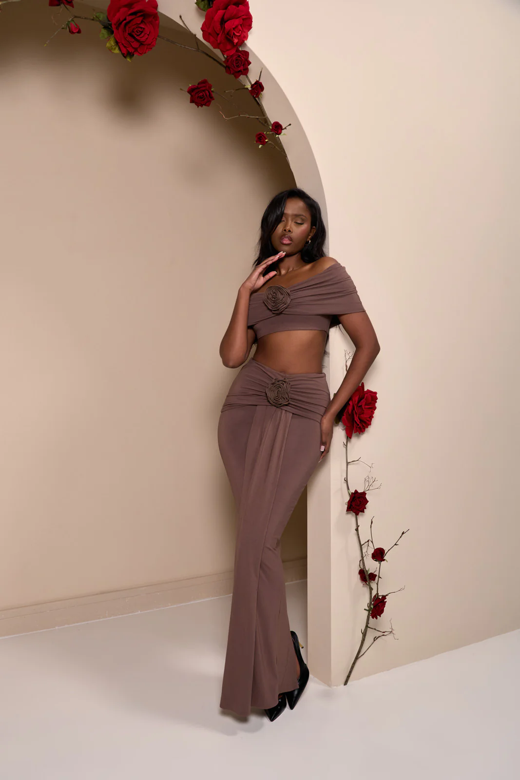 BELLE DRAPE MAXI SKIRT | CHOC - SALE - Image 4