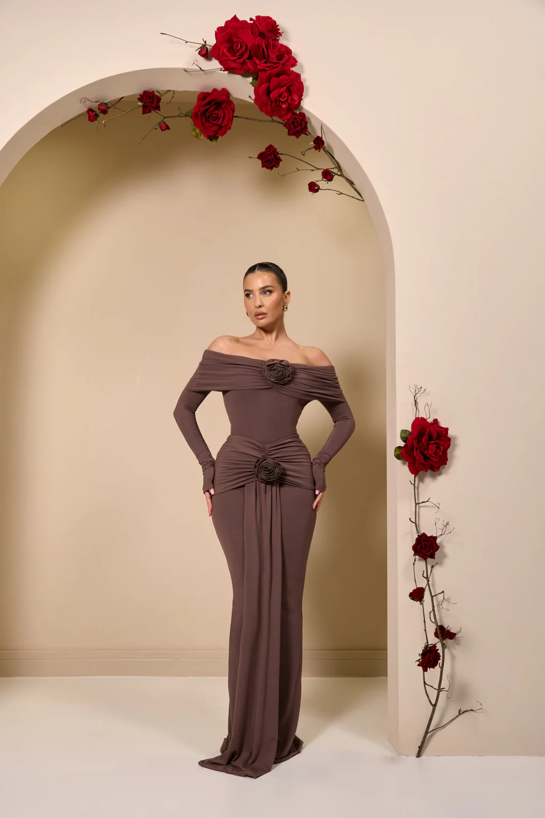 BELLE DRAPE MAXI SKIRT | CHOC - SALE - Image 5