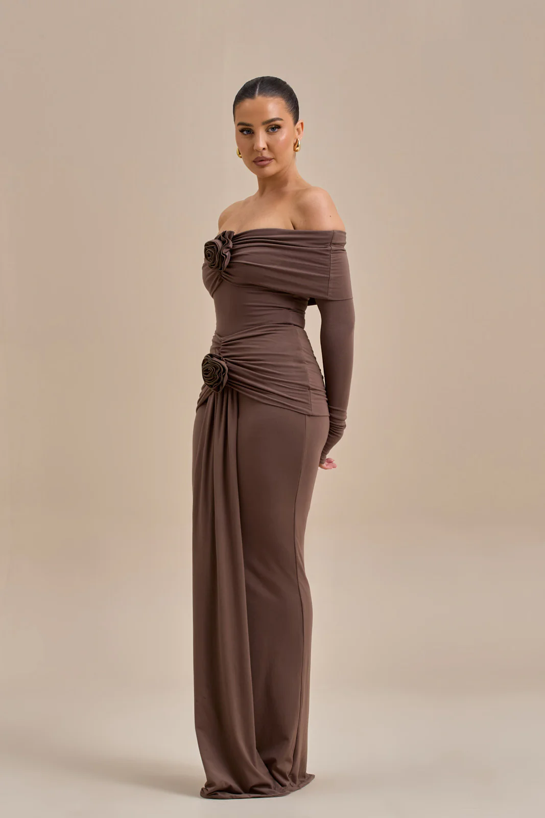 BELLE DRAPE MAXI SKIRT | CHOC - SALE - Image 9