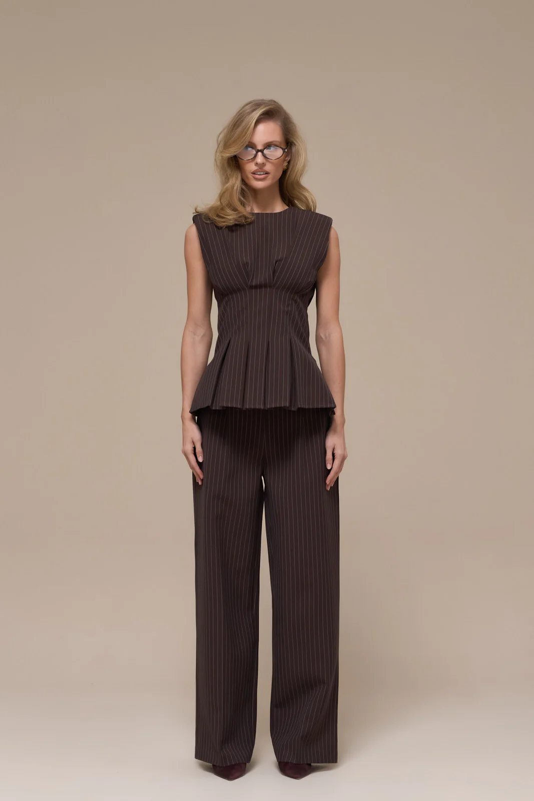 BLYTHE STRAIGHT LEG PINSTRIPE TROUSERS | CHOCOLATE BROWN - Image 13