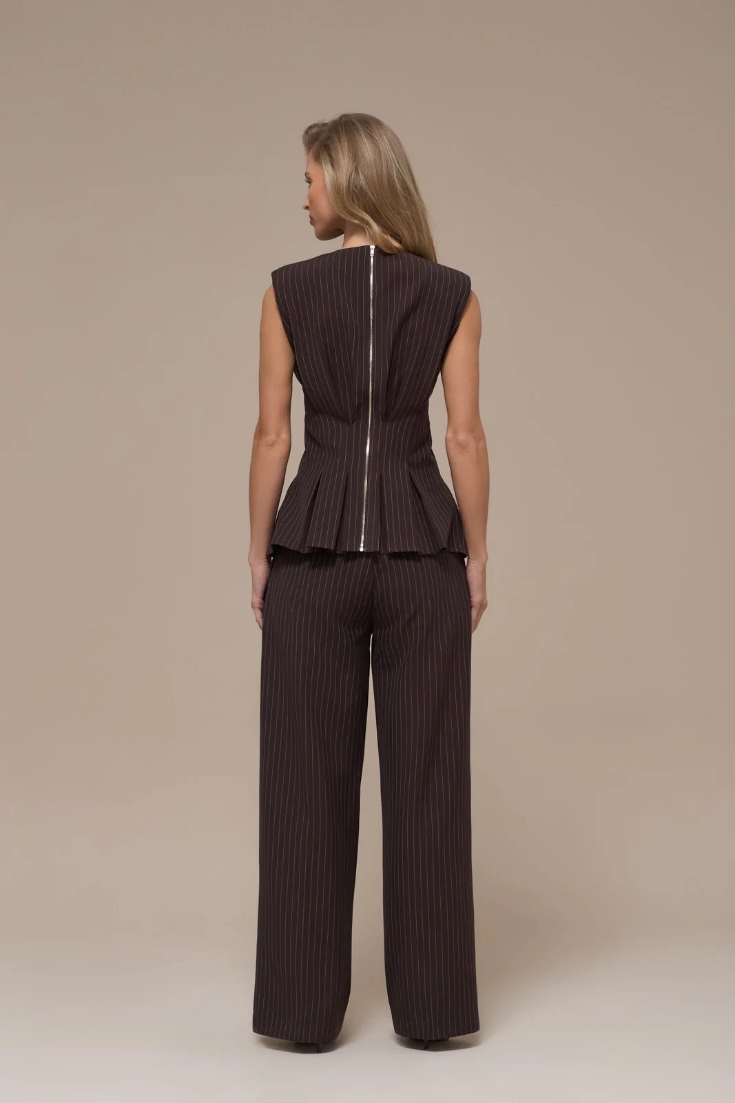 BLYTHE STRAIGHT LEG PINSTRIPE TROUSERS | CHOCOLATE BROWN - Image 16