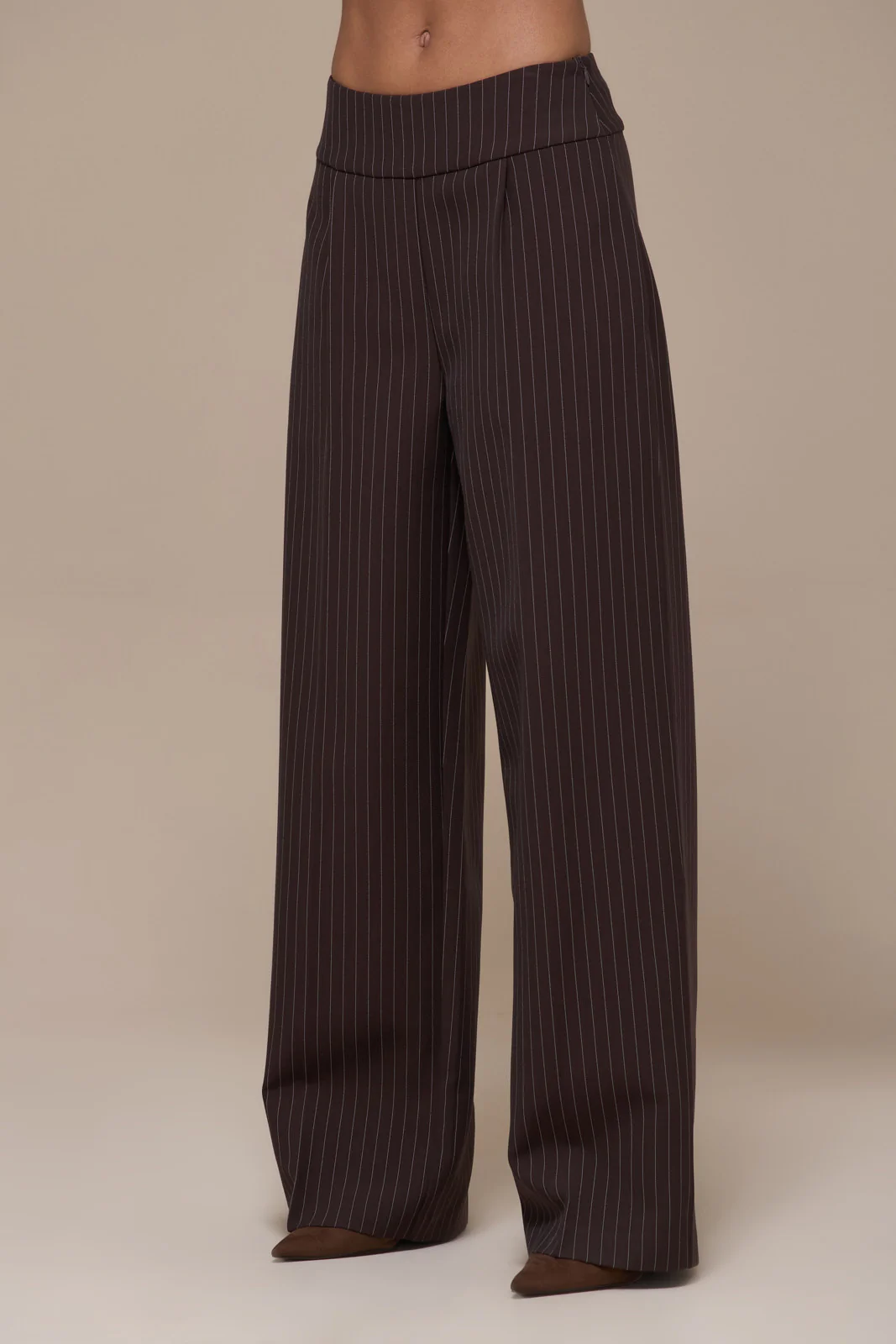 BLYTHE STRAIGHT LEG PINSTRIPE TROUSERS | CHOCOLATE BROWN - Image 3
