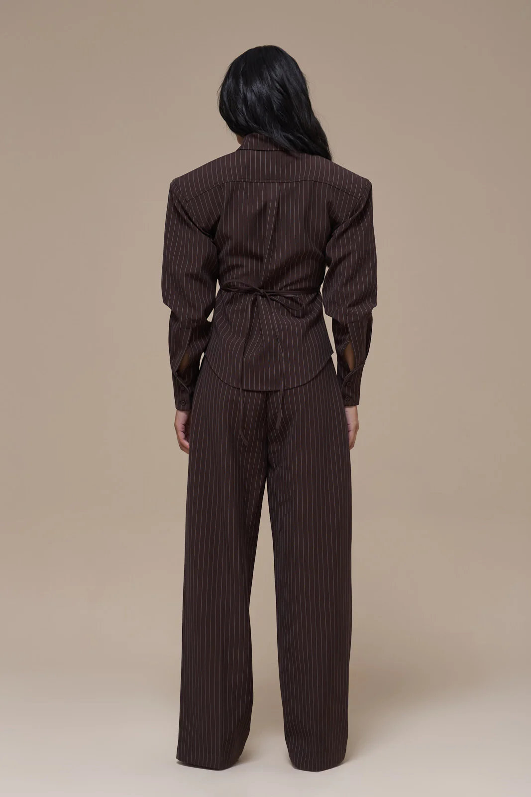 BLYTHE STRAIGHT LEG PINSTRIPE TROUSERS | CHOCOLATE BROWN - Image 5