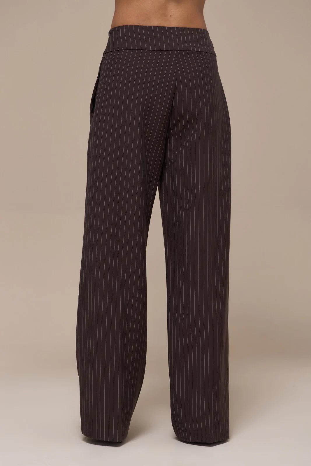 BLYTHE STRAIGHT LEG PINSTRIPE TROUSERS | CHOCOLATE BROWN - Image 6