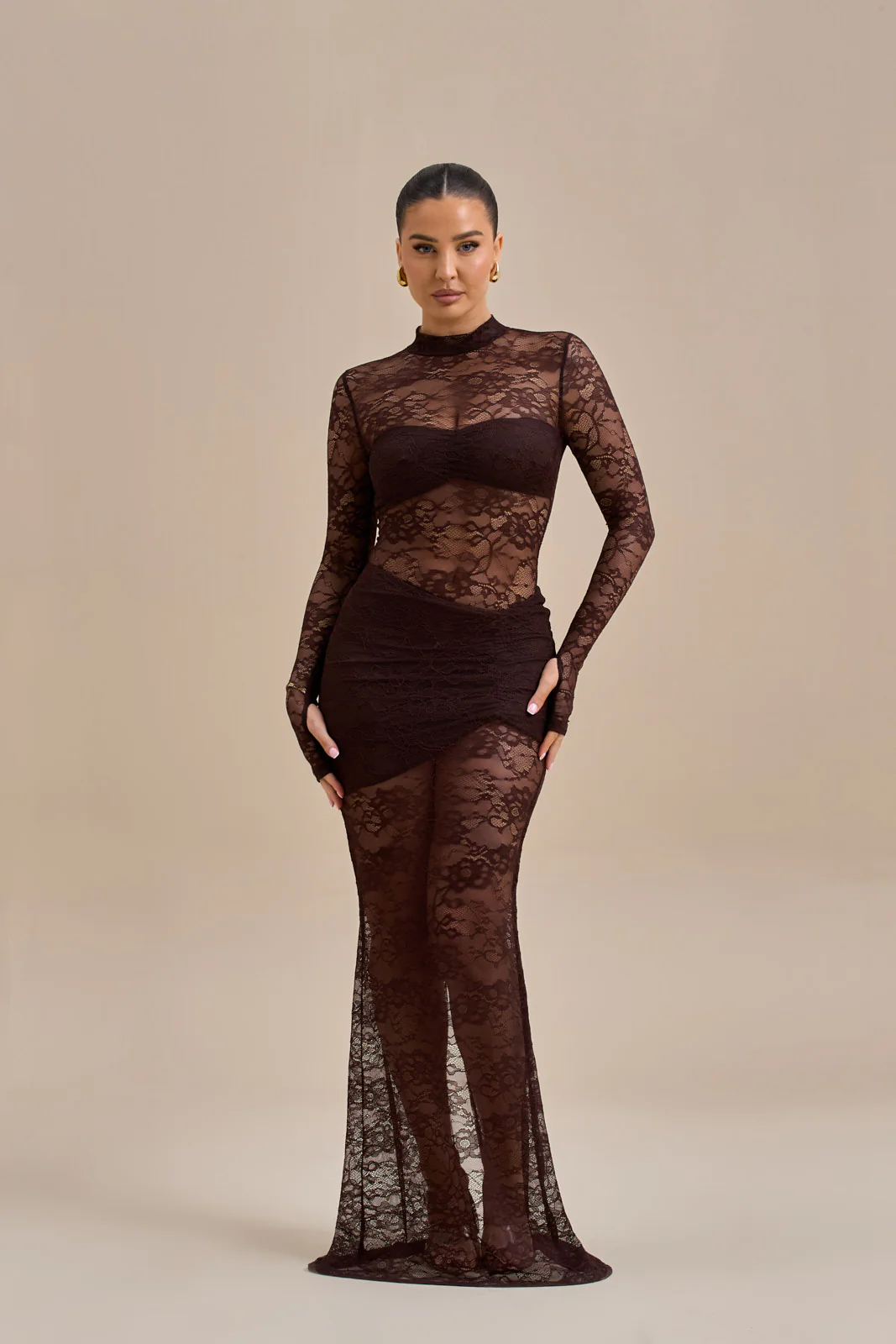 BRITNEY LACE MAXI SKIRT | CHOCOLATE - Image 5